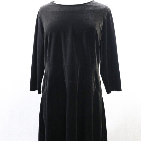 Lands End Black Velvet Skater Dress Womens XL Petite 3/4 Sleeve Fit Flare - Picture 5 of 16